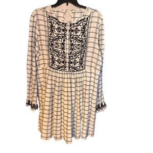 World Market Dress Womens LARGE/XL White Black Embroidered Peasant Boho Lined